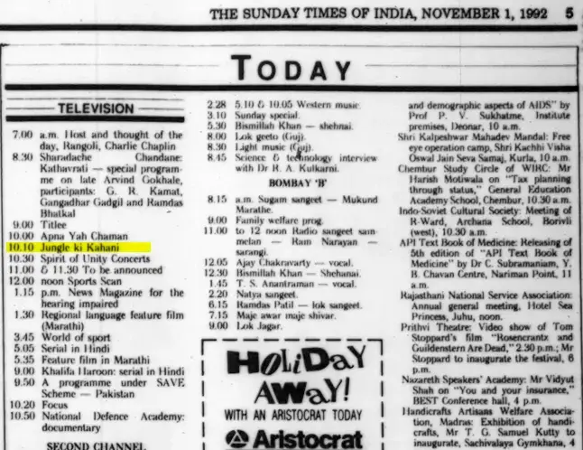 the sunday times of india nov 01 1992 television p 5