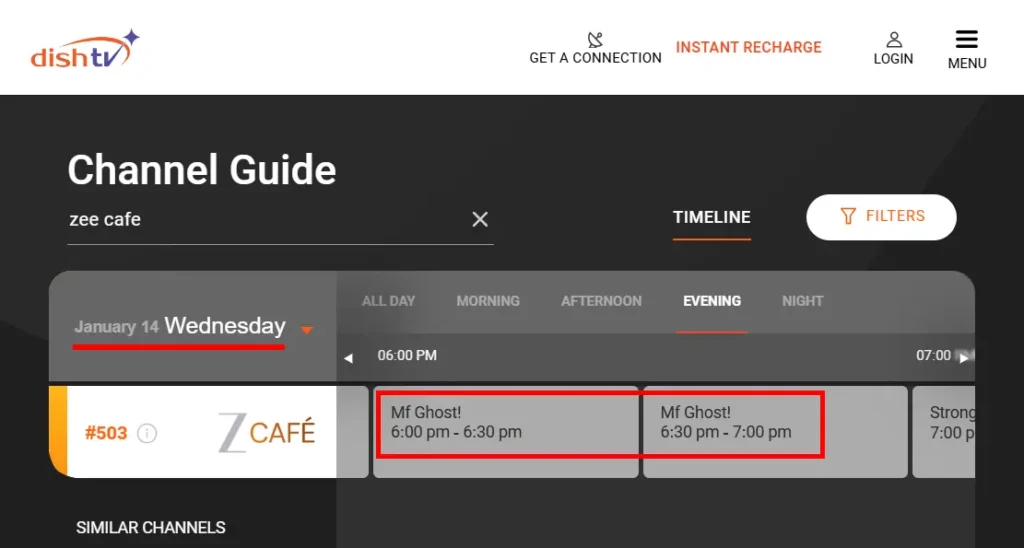 MF Ghost on Zee Cafe - Dish TV Channel Guide 14 January 2026