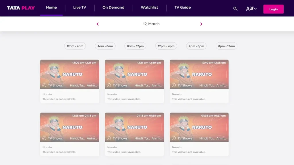 Tata Play Anime Local TV Schedule 12th March 2026